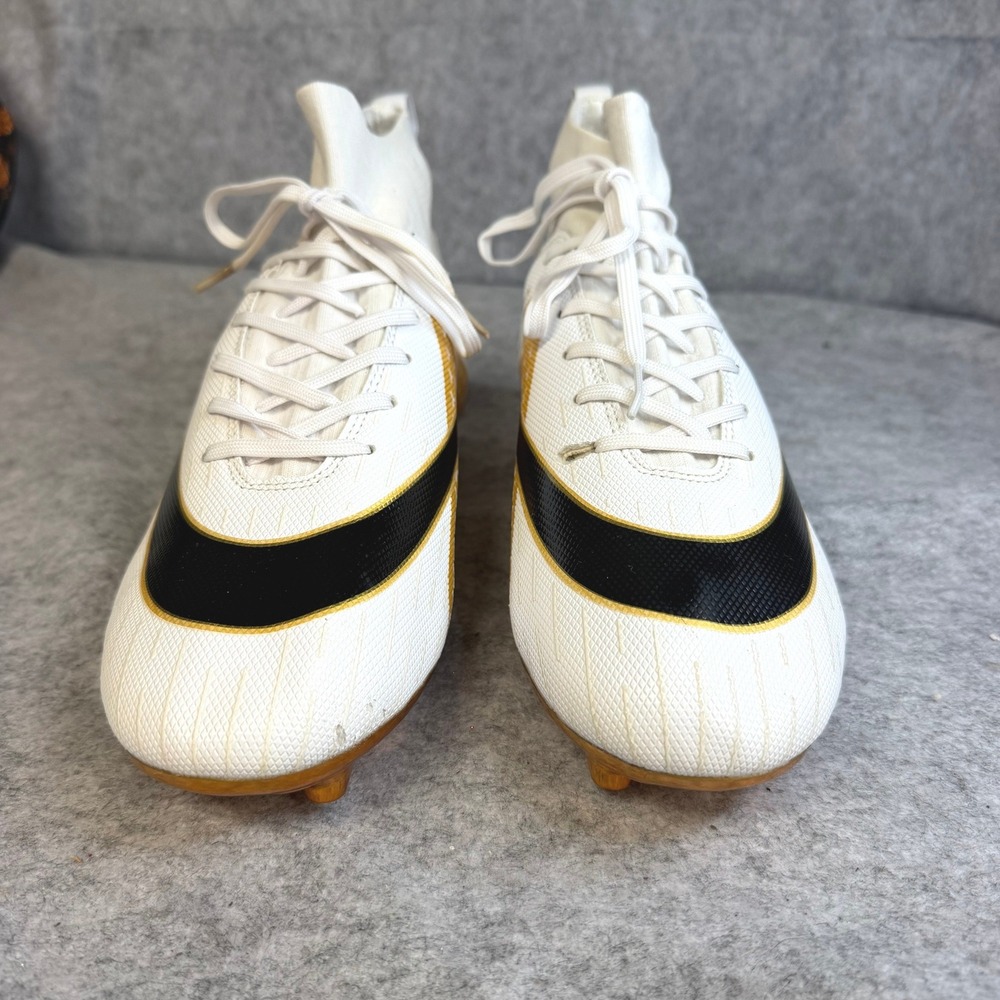 Vejiiess Soccer Cleats White Gold Black High Top Quadfit ACC Firm Ground Mens